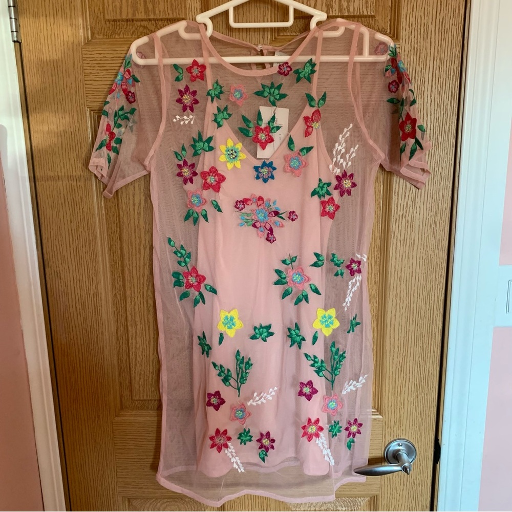 ASOS Pink Sheath Mini Dress Short Sleeve Crew Neck